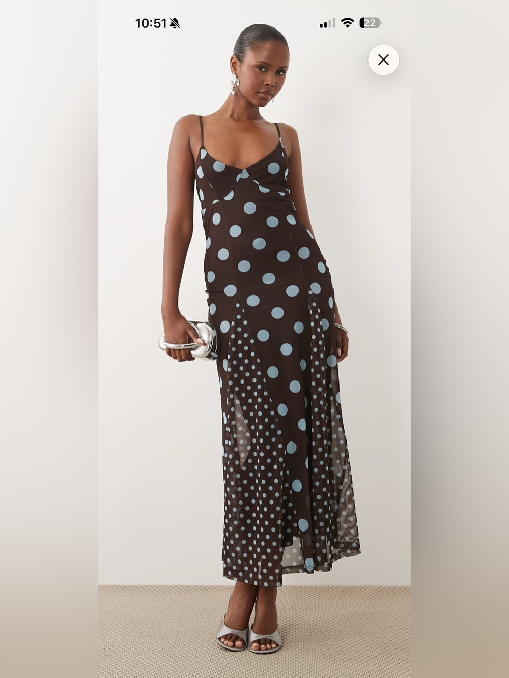 ASOS Design Women's Brown/Light Blue Polka Dot Mesh Slip Dress